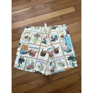 Malibu Beach Club Tropical Swimwear Men's Trunks Beige Shorts Size S